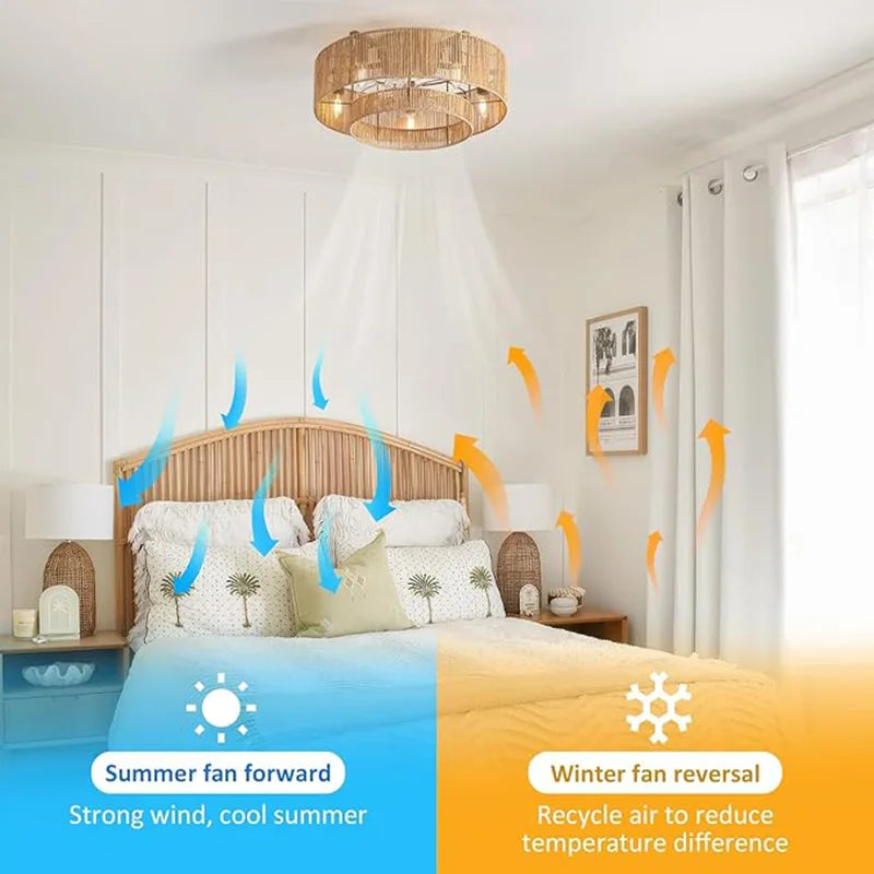 Boho Caged Ceiling Fans lights Bamboo Ceiling Fan Fans Remote Control Layered Rattan Ceiling Fan Room decoration Ceiling fanlamp
