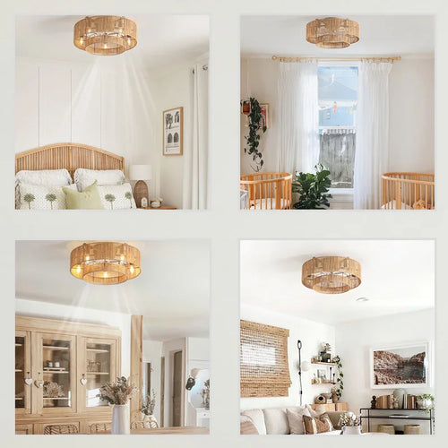 Boho Caged Ceiling Fans lights Bamboo Ceiling Fan Fans Remote Control Layered Rattan Ceiling Fan Room decoration Ceiling fanlamp