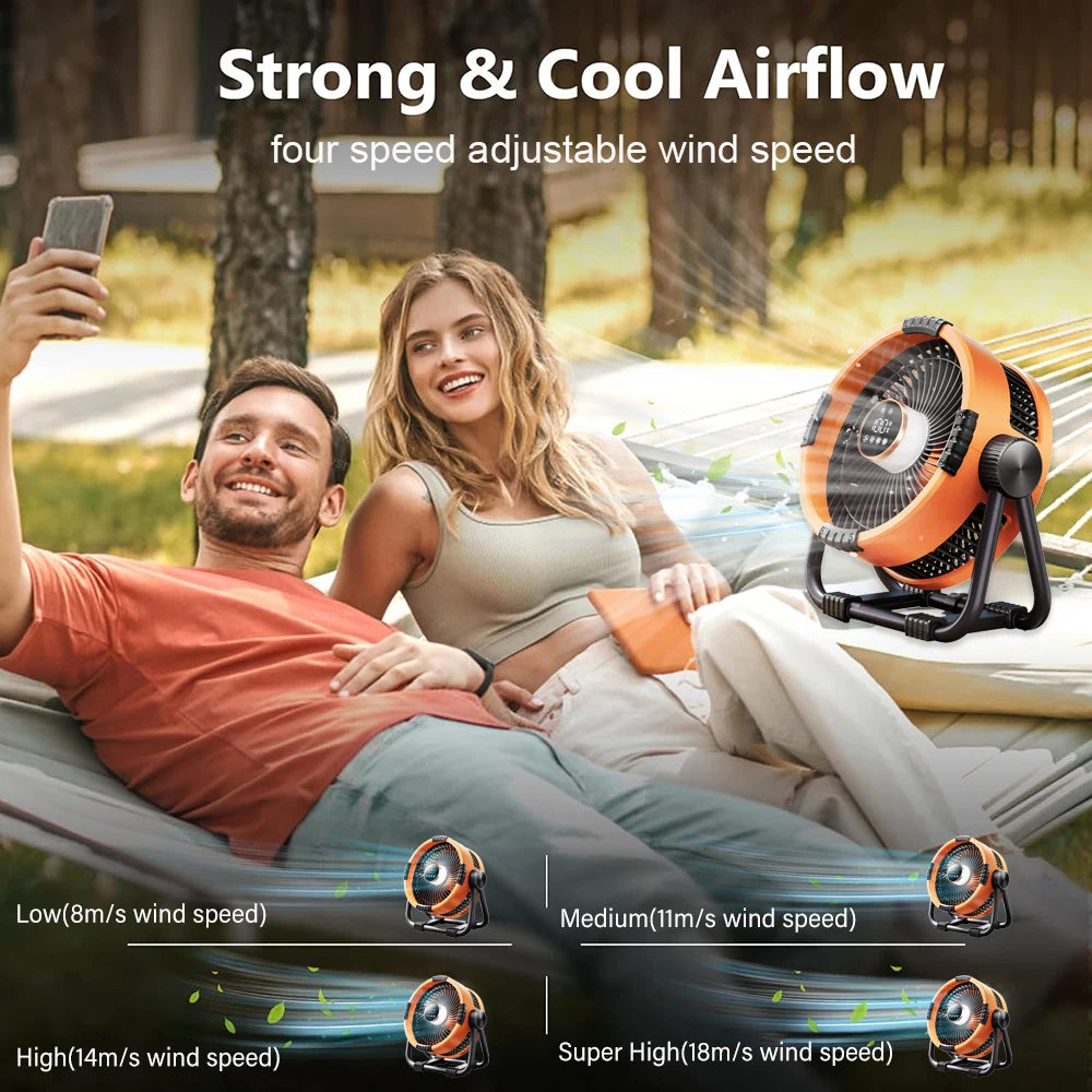 Camping Fan 20000mAh Rechargeable Portable Outdoor Camping Fan Air Circulators Wireless Tent Ceiling Fans with Hook and Light